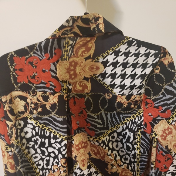 Black print long sleeve blouse shirt button down - Picture 5 of 6